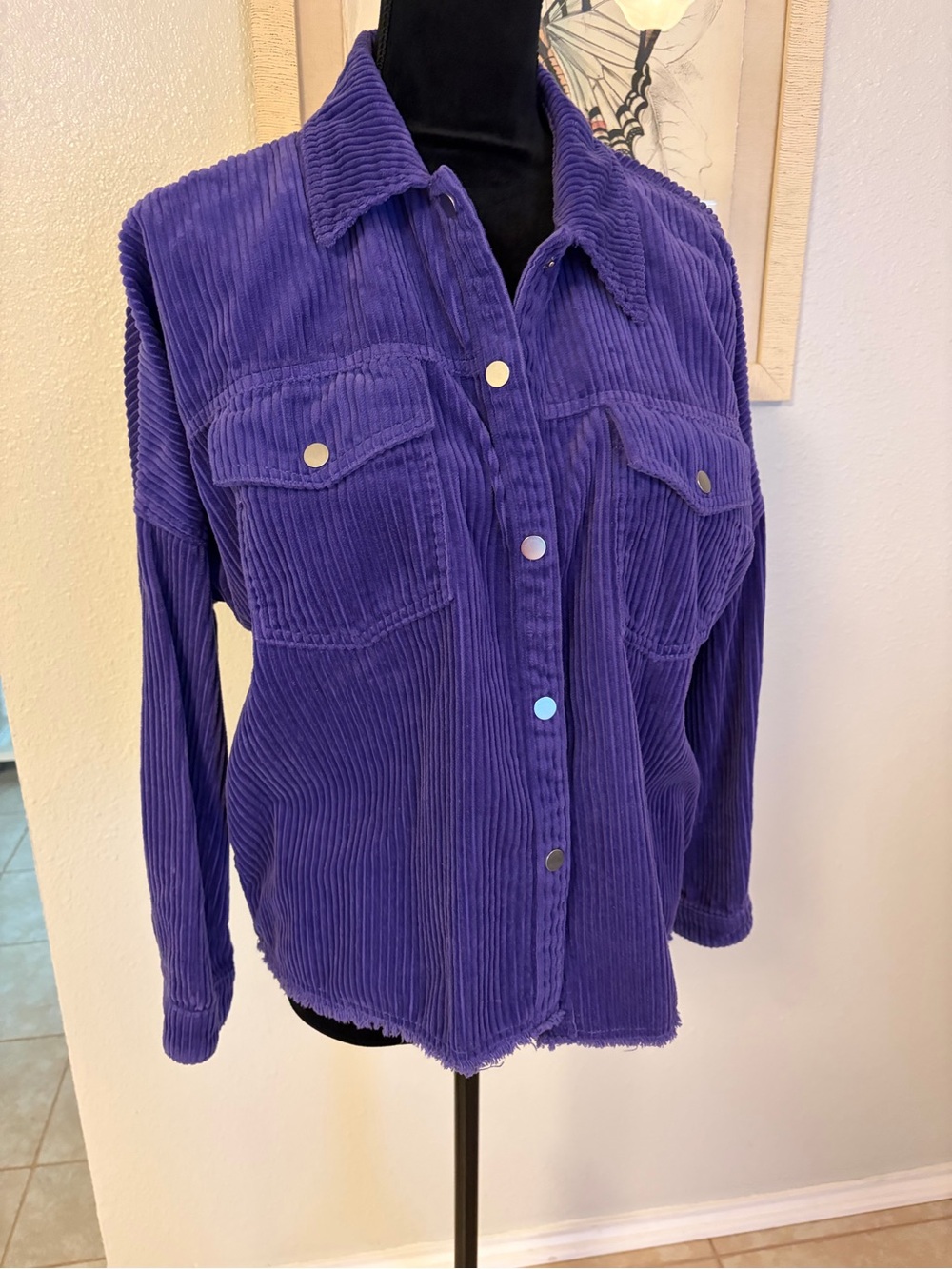Zara Purple Corduroy Button-Up Shacket Size Small Like New